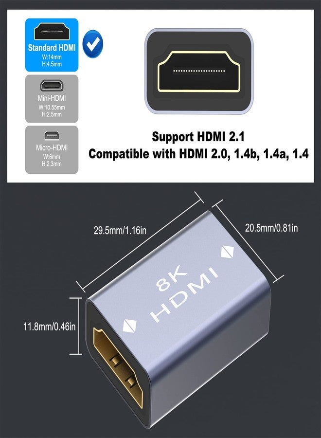 VCELINK HDMI Coupler 8K, HDMI 2.1 Female to Female Extension Adapter to Extend 2 Short Cables, Support 8K@60Hz / 4K@120Hz 120UHD, 3D, HDR, ARC Compatible with Laptop, PC, Monitor, Roku TV, 2 Pack - Image 3